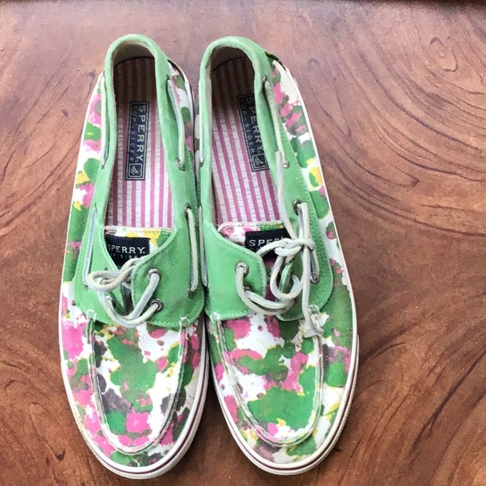 Cotton Canvas Pink and Green Boat Shoes